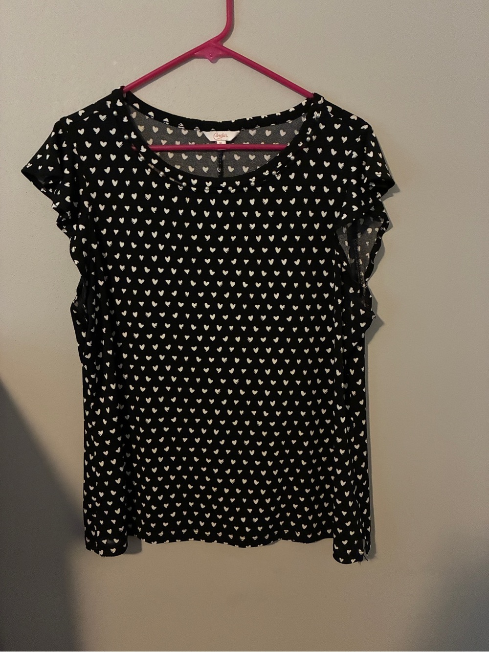 Candie's Black Short Ruffle Sleeve Heart Print Tee